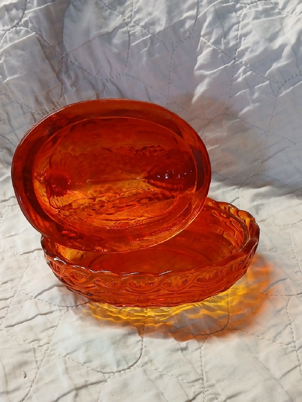 Vintage LE SMITH Amberina Red Glass Hen Nest Dish Chick Under Wings MCM - Picture 6 of 10